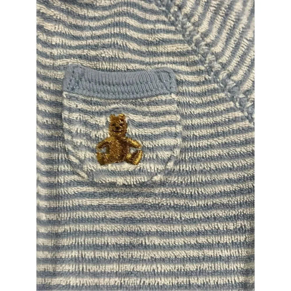 Baby Gap Blue & White Terry Cloth Striped Romper w/ Teddy Bear - Size 0-3 months